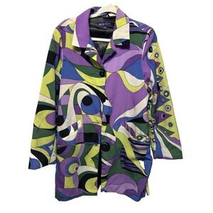 Regal Regency Coat Medium Purple‎ & Green Abstract Pattern Fully Lined